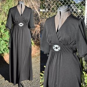Vintage 1970s polyester batwinged goth dress